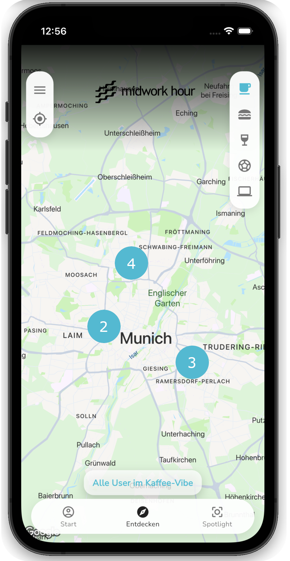 App-Vorschau: Vibe-Auswahl und Lunch Roulette